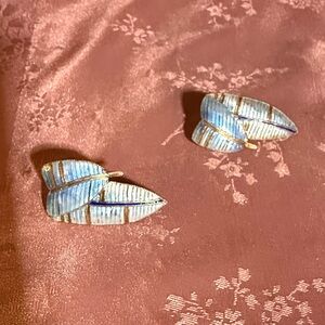 Blue and sterling silver and enamel Gold Leaf Earrings